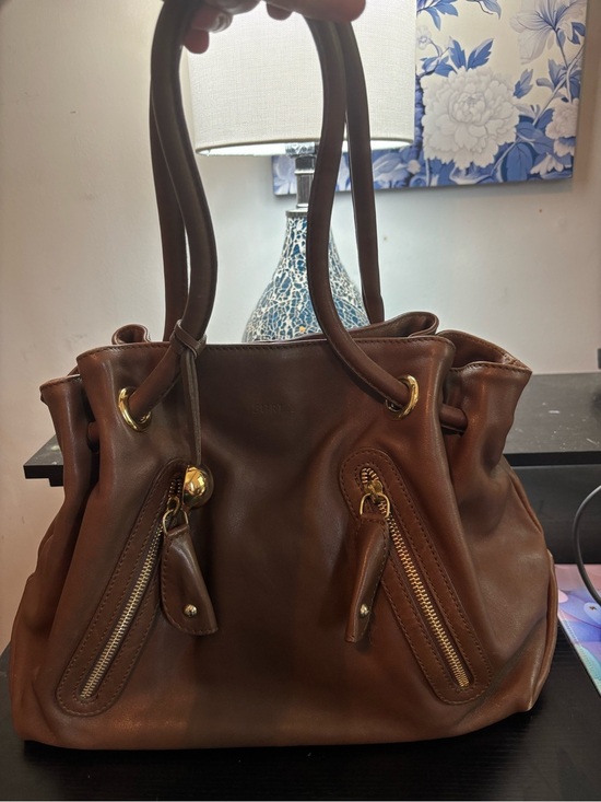Furla Handbags - Furla Carmen Vintage Leather Shoulder Bag Tote – Rich Brown / Gold Hardware